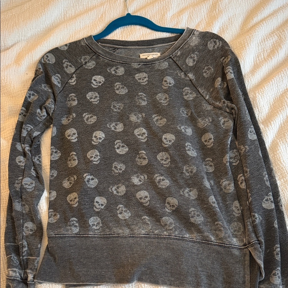 Grayson Threads Gray Skull Print Sweater